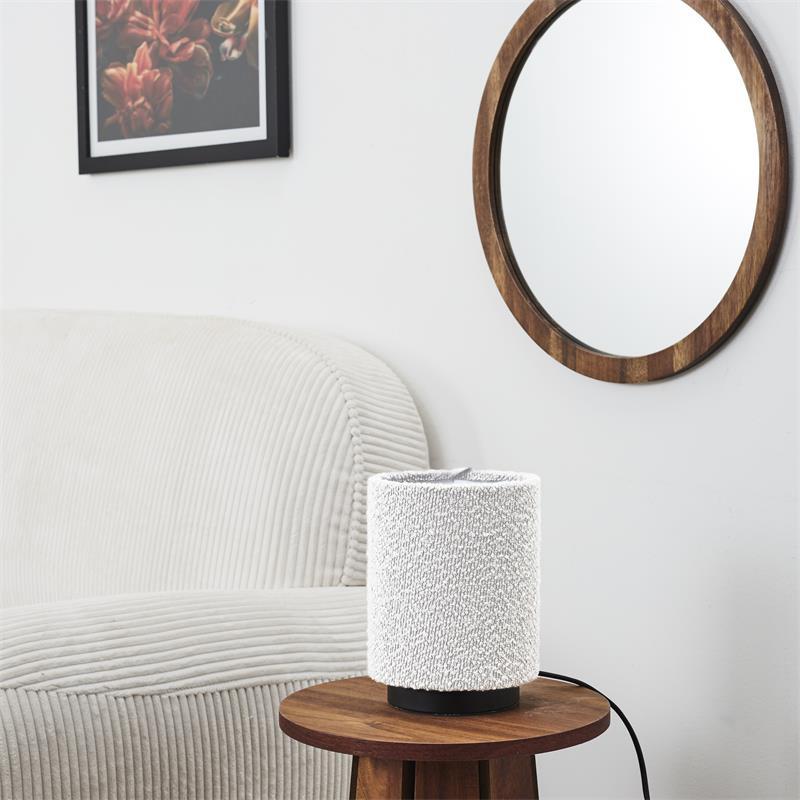White Table Lamp With A Bouclé Shade, Scandinavian Style