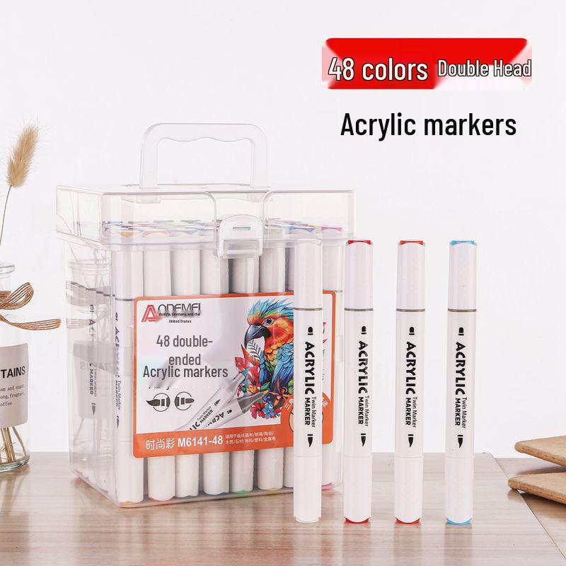 48-Color Dual-Tip Acrylic Marker Set In Portable Box for Kids' Art, DIY Journals, and Coloring