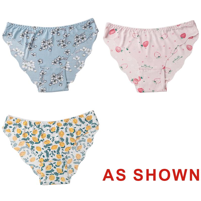 TERMEZY 3Pcs/Lot Women's Sexy Ice Silk Panties Printed High Elasticity Cool Briefs Low-Rise Seamless Breathable Briefs