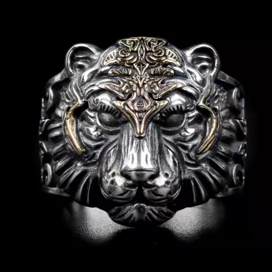 Retro Eye of God Tiger Head Zodiac Ring: Men's Adjustable Open Design