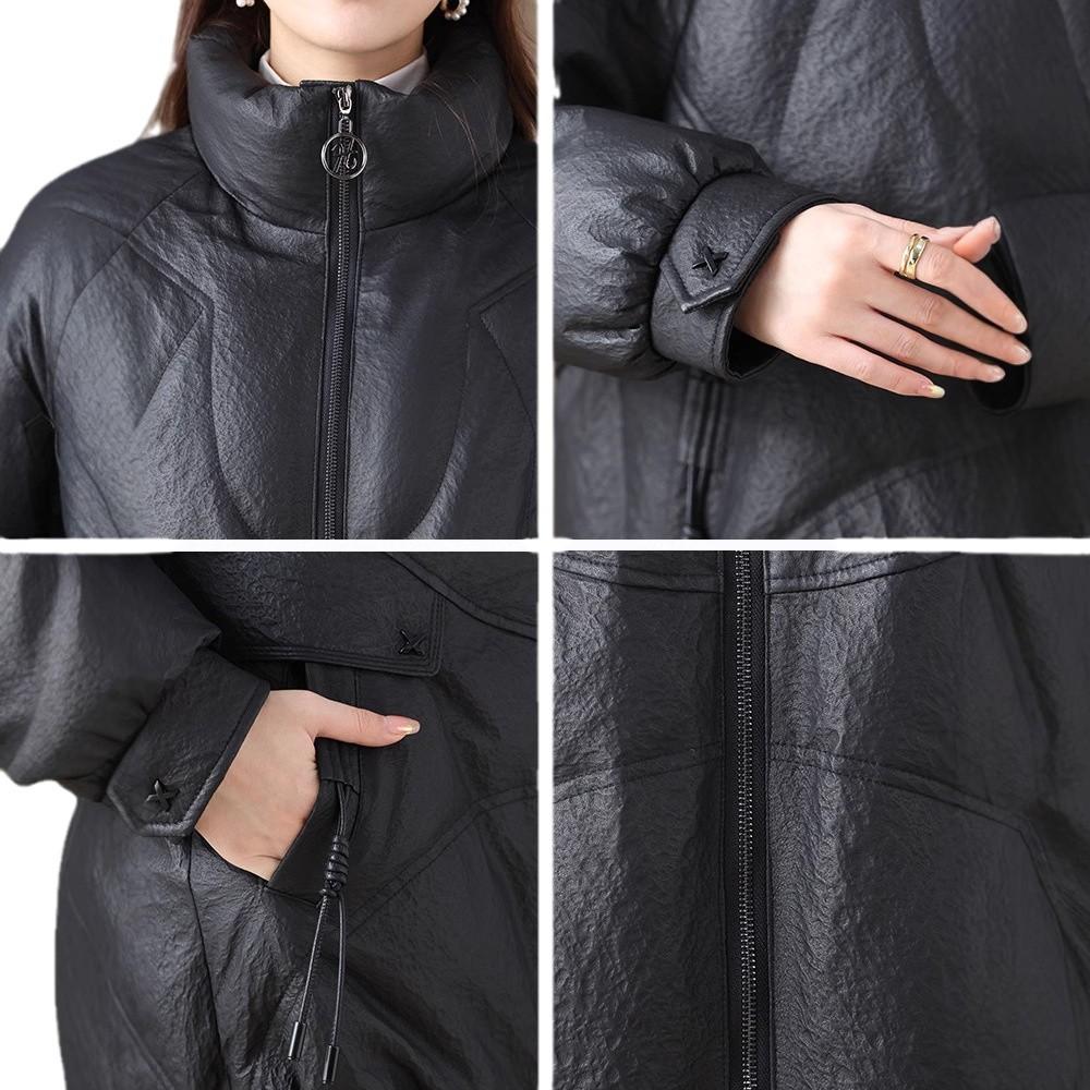 Зимняя новая куртка-пуховик большого размера для женщин из натуральной кожи — фото 3
