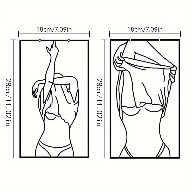 

Очаровательный металлический настенный декор из 2 предметов - минималистский для ванной комнаты. Очаровательное линейное искусство для пар и отличный подарок для женщин. чёрный