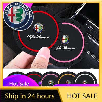 Car Stickers For Alfa Romeo 2Pcs Car Silicone Coaster Anti-Slip Water Cup Drink Mat For Alfa Romeo Giulia Stelvio Giulietta 156