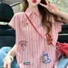 ZANZEA Women Casual Turn Down Collar Loose Short Sleeve Stripe Blouse