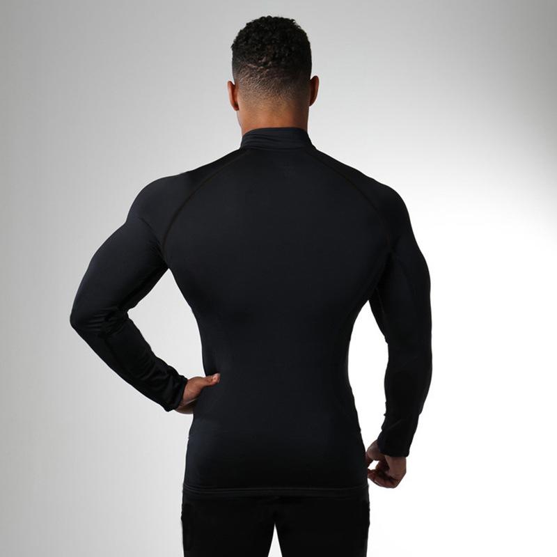Muscleguys Kompressionsfeder Herren Langarm Sport-Poloshirts Fitness Laufen T-Shirts Hantel-Aufdruck Eng Anliegend Joggen Fitnessstudio Muskelkleidung
