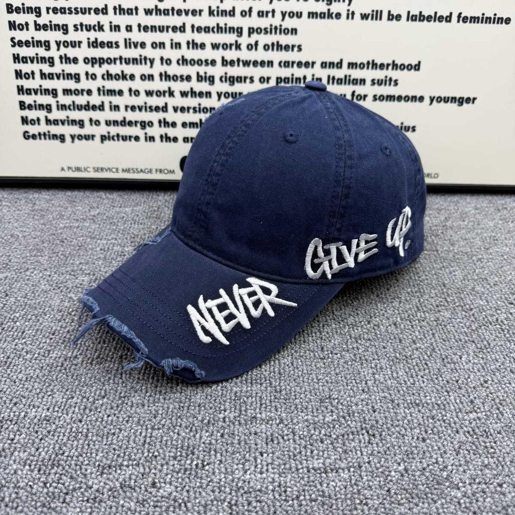 NEVER embroidered ripped baseball cap men's American retro old soft top cap street trend versatile hat