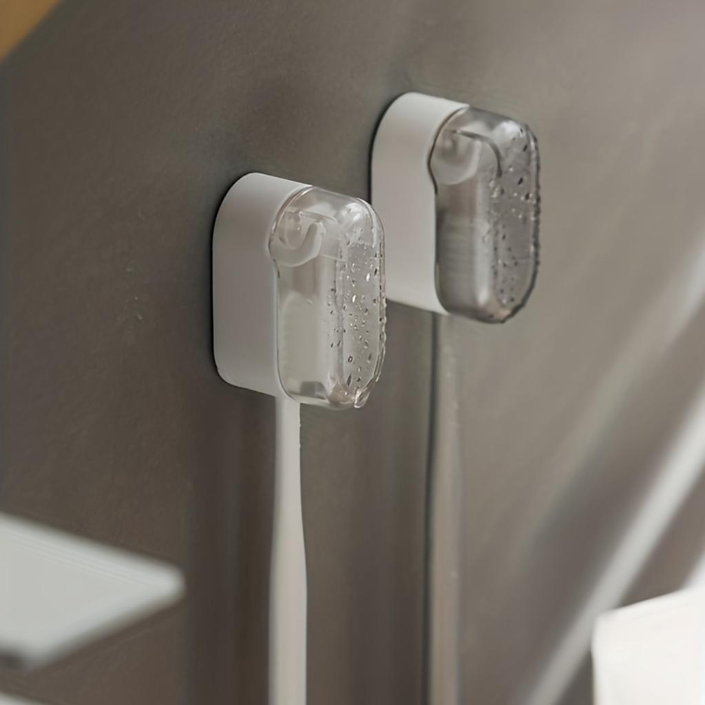 3 Stück Wandmontierter Zahnbürstenhalter mit Abdeckung - Staubdichter Zahnbürstenständer aus Kunststoff - Stanzfreier Badezimmer-Zahnbürstenhänger - Nein