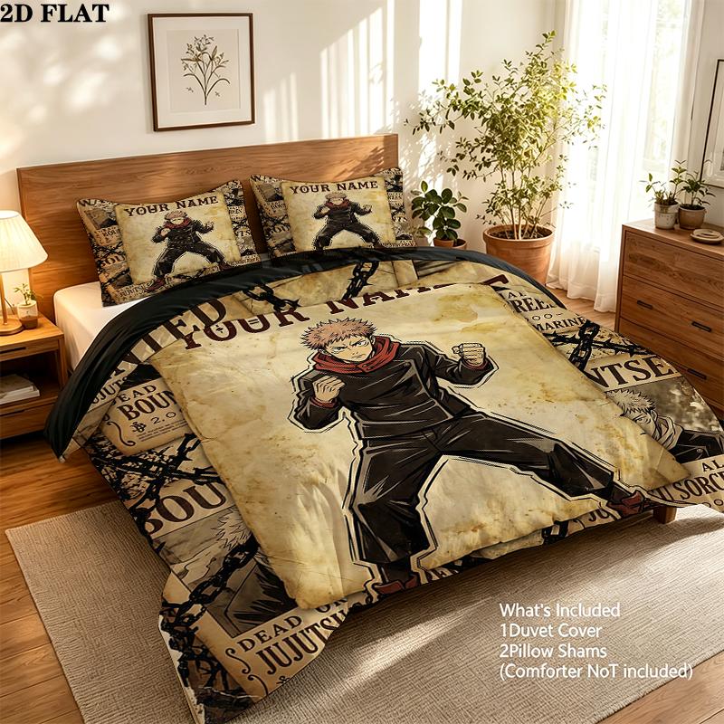 Custom Name,Itadori Yuji Pattern Bedding Home Decoration Birthday Gift ( 1 duvet cover + 2 pillowcase, without core),fan merchandise.