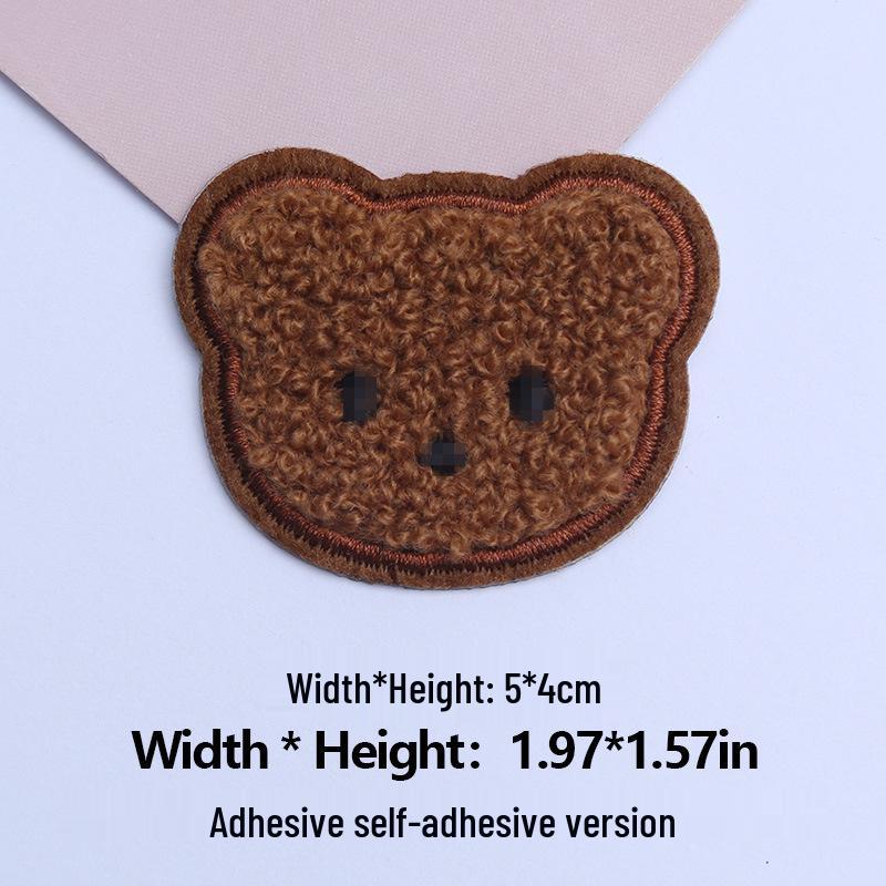 Adhesive Cartoon Bear Head Embroidery Patch - No-Sew, DIY Decorative Sticker for Clothing