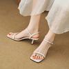 New Women's Open-toed Sandals Leather High-heeled Sandals Comfortable Beef Tendon Soft Sole Large Size Women's Shoes Casual Solid Color Square Head