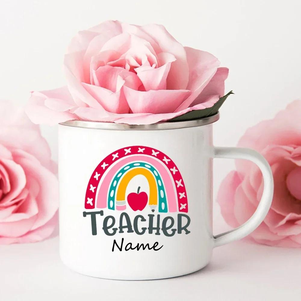 Personalized Custom Name Enamel Mug Creative Retro Coffee Water Cups Drink Dessert Milk Cup Mugs Handle Drinkware Teacher Gifts