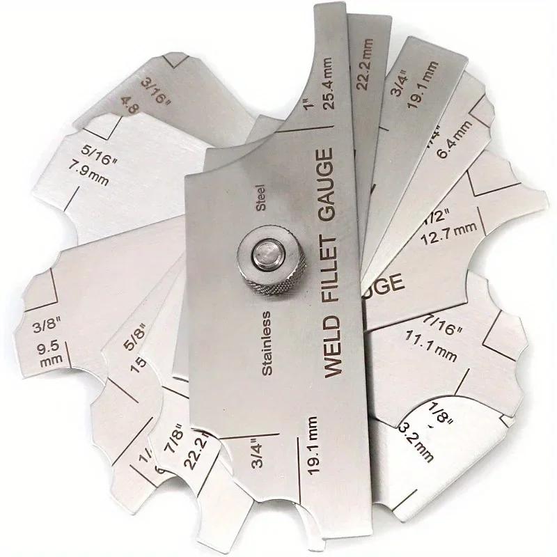 1 sada Nerezová sada měřidel pro koutové svary Fillet Weld Set Gage Rl Gauge 1/8''-1'' Svařovací inspekční test Unlar Metrické a palcové Přesné 7ks