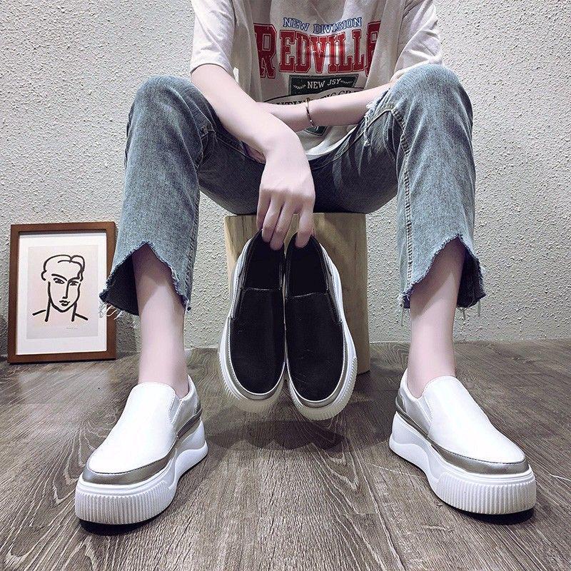 Women's 2025 Hidden Heel White Loafers - Slip-On, Lazy, Thick Sole, Korean Style Platform Shoes.