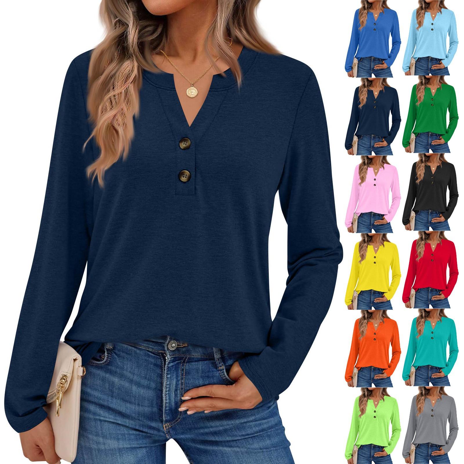 

Women s Solid Color Long Sleeve Shirts Elegant Casual Tops Trendy Shirts Tops XXXL