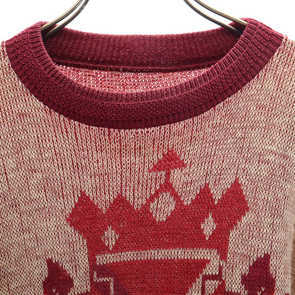 30s Vintage Emblem Pattern Long Sleeve Sweater Bordeaux Knit Men's Used