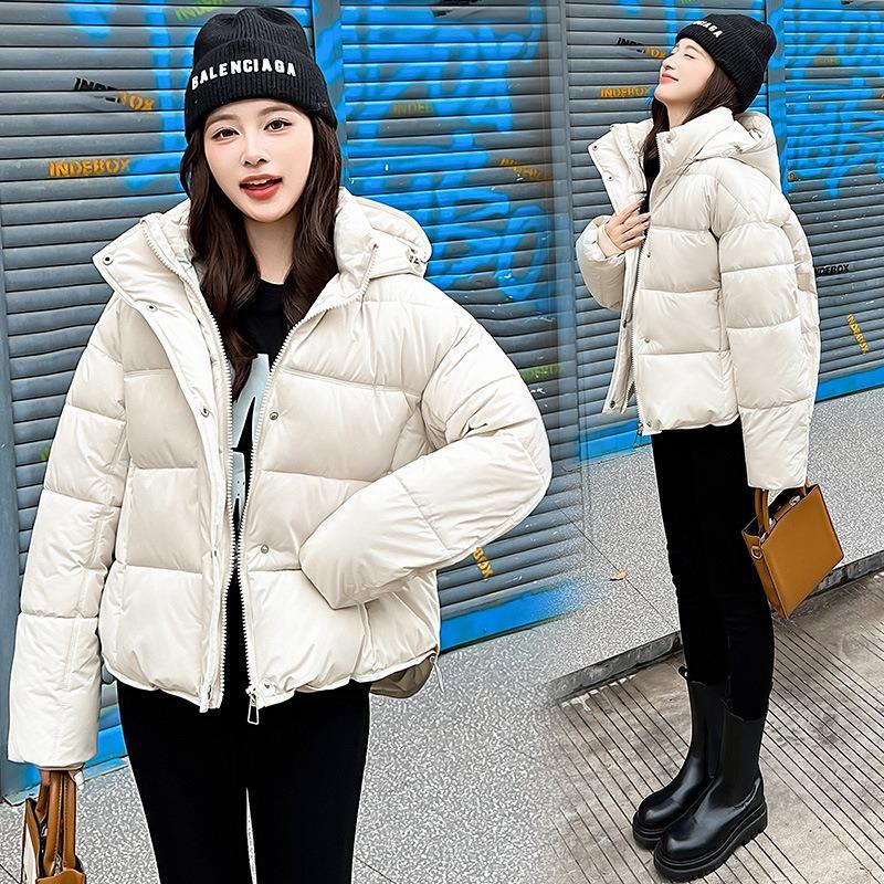 Winter new hooded women's simple solid color long-sleeved cold-proof short candy-colored bread clothes down cotton clothes