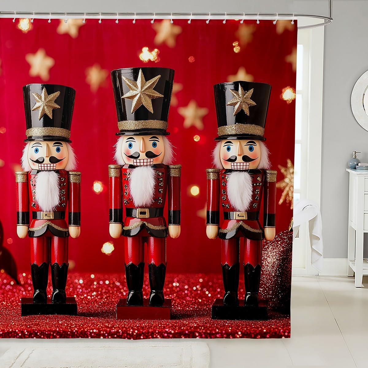

Christmas Gnomes Shower Curtain Cartoon Gnome Fabric Shower Curtain,Happy Xmas Snowflake Bathroom Shower Curtain Sets Black 90x180CM