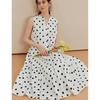 INMAN French V-Neck Polka Dot A-Line Sleeveless Dress