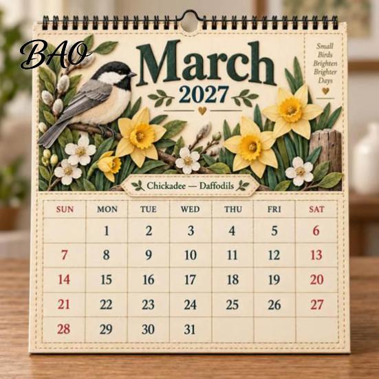 Home Office Supplies 2027 Bird Wall Calendar, Beautiful Birds & Nature Monthly Planner Record Important Dates with Coil Binding, Thick Art Paper