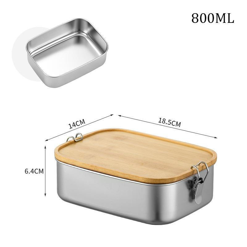 

Ланч-бокс из нержавеющей стали с бамбуковой крышкой, вместительный контейнер для хранения продуктов, самозакрывающийся, переносной ланч-бокс для рабочих