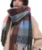 Sleeping Voluminous Shaggy Scarf with Suitable for Both Men and In Solid and Checked Patterns Sheep Fluffy, Fringe, Women, (blue-brown)