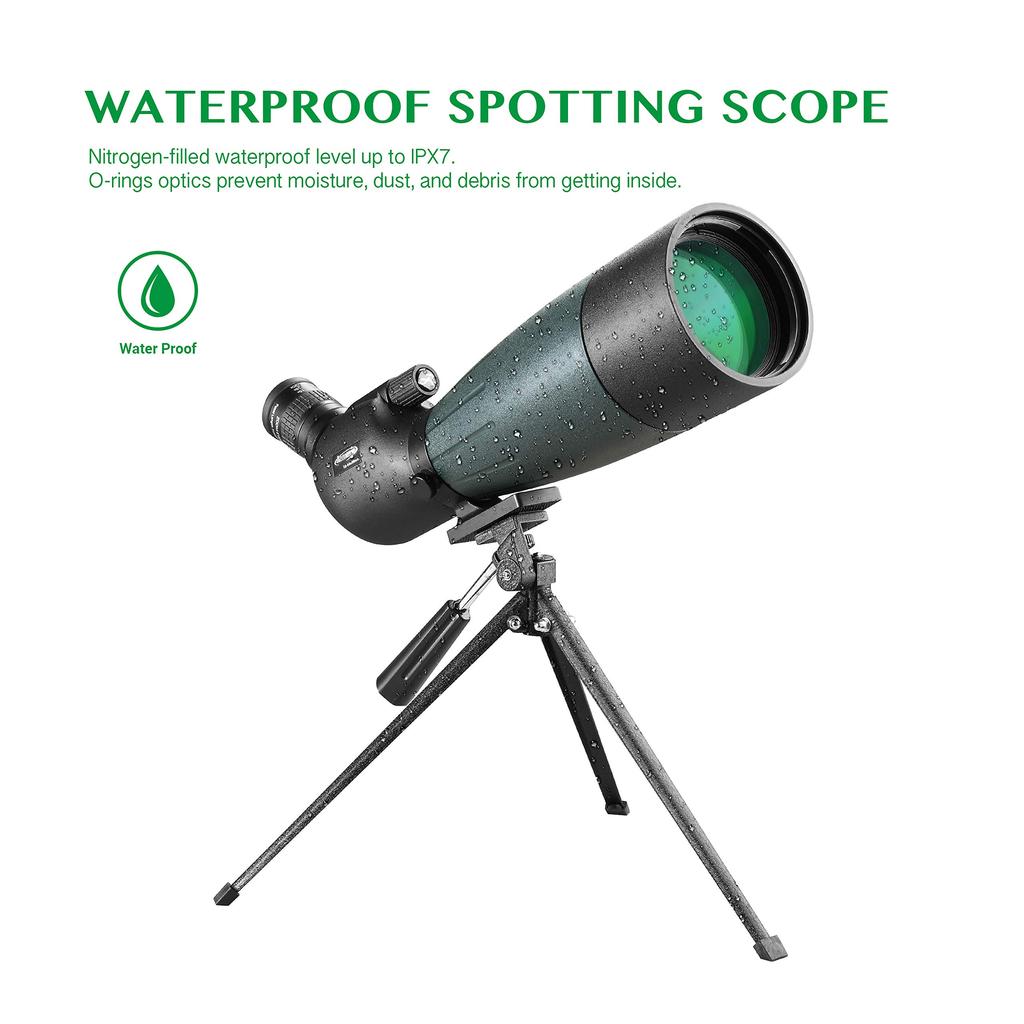 AOMEKIE 20-60X80 Spotting Scope with Tripod and Phone Adapter Case, Target Sighting, Waterproof, Fogproof, FMC BAK4, 45° Angle, Monocular, Telescope