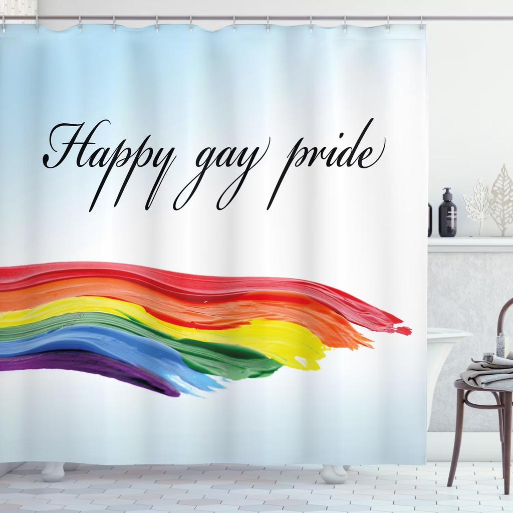 Rainbow Shower Curtain Love Pride Theme Bathroom Curtain for Teen Girls Bathtub Screen Colorful Stripes Waterproof Decoration