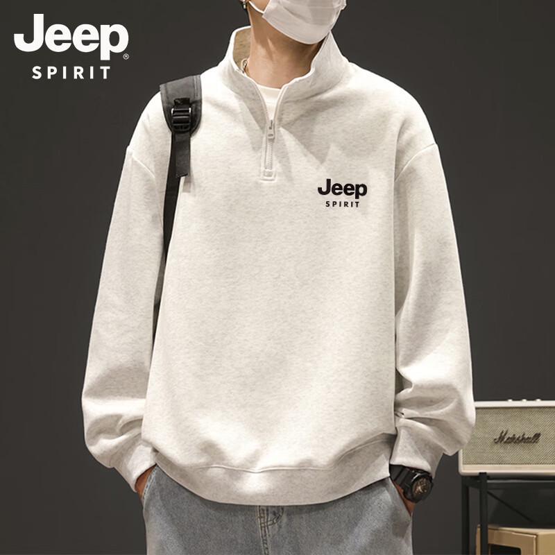 JEEP SPIRIT Men's Stand Collar Half-Zip Printed Pullover
