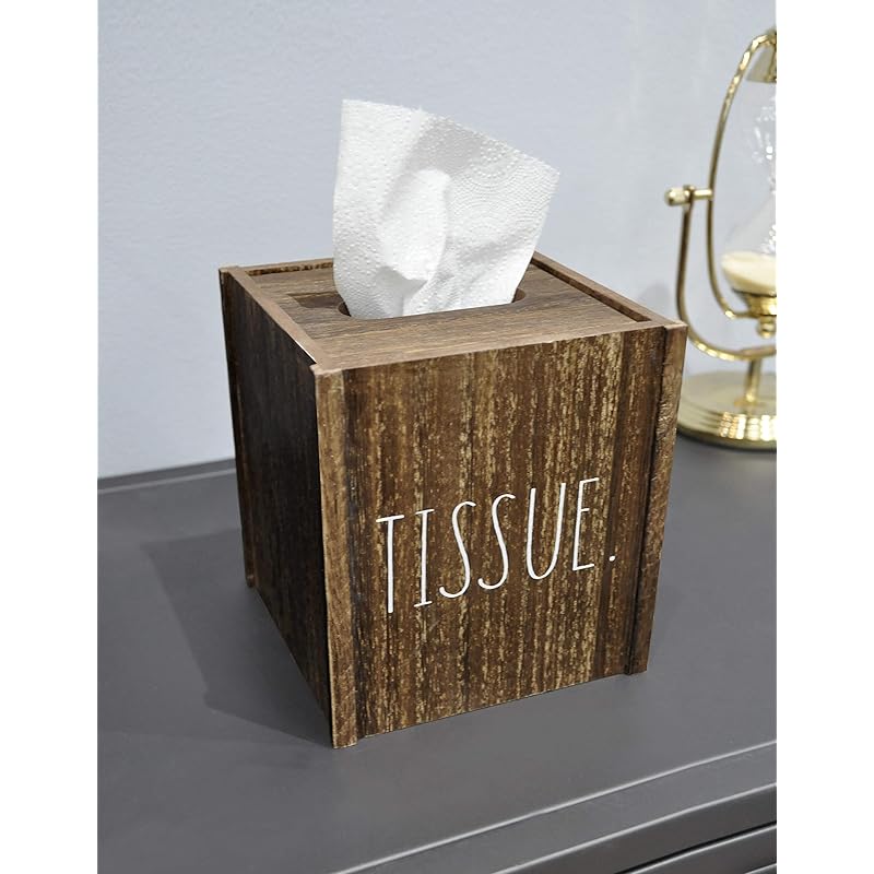 Rae Dunn Tissue Box Cover - Home and Bathroom Decor Accessories - Dark Brown Wood Tissues Cube Dispenser for Countertop,