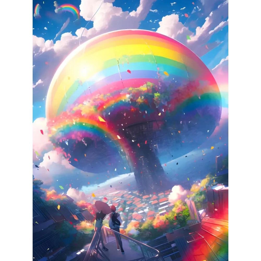 Diamant-Gemälde voller Bohrer, Mond-Schloss, rundes Diamant-Gemälde, handgefertigt, Fantasy-Regenbogen-Baum, DIY-Diamant-Mosaik-Gemälde, Heimdekoration