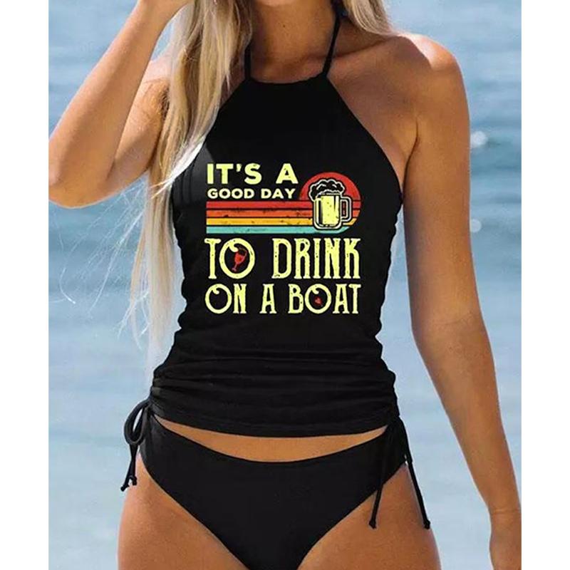 Women's Colorful Sunset Print Halter Bikini Tankini Swimsuit