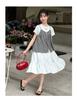 Girls' summer plaid camisole dress set, stylish children's short sleeved white casual mid length skirt