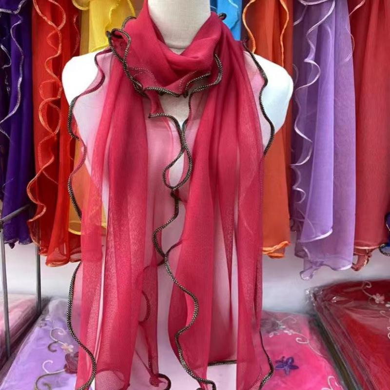 Gold Silk Ruffled Scarf: Elastic, Warm, and Curled for Dance or Daily Wear