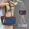 Handbag Denim Splicing Tote Bag Large Capacity Ins Square Tote Bag Simple Shoulder Bag  Travel
