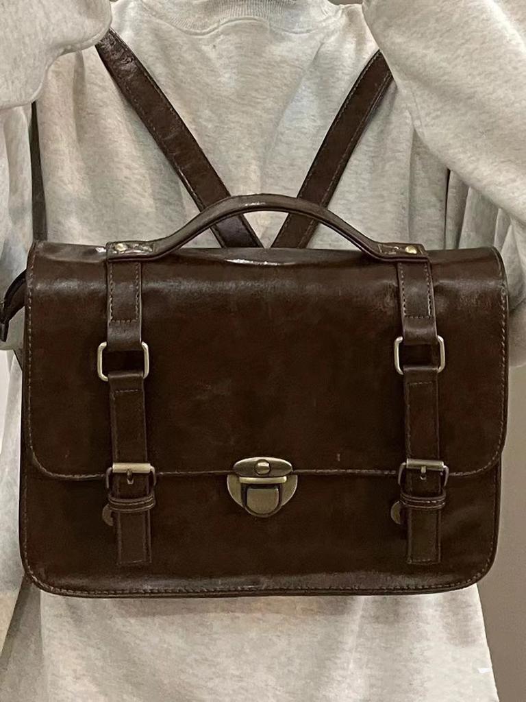 Student Schoolbag Backpack Retro Buckle Mailman Bag College Style Class Bag Commuter Briefcase Crossbody