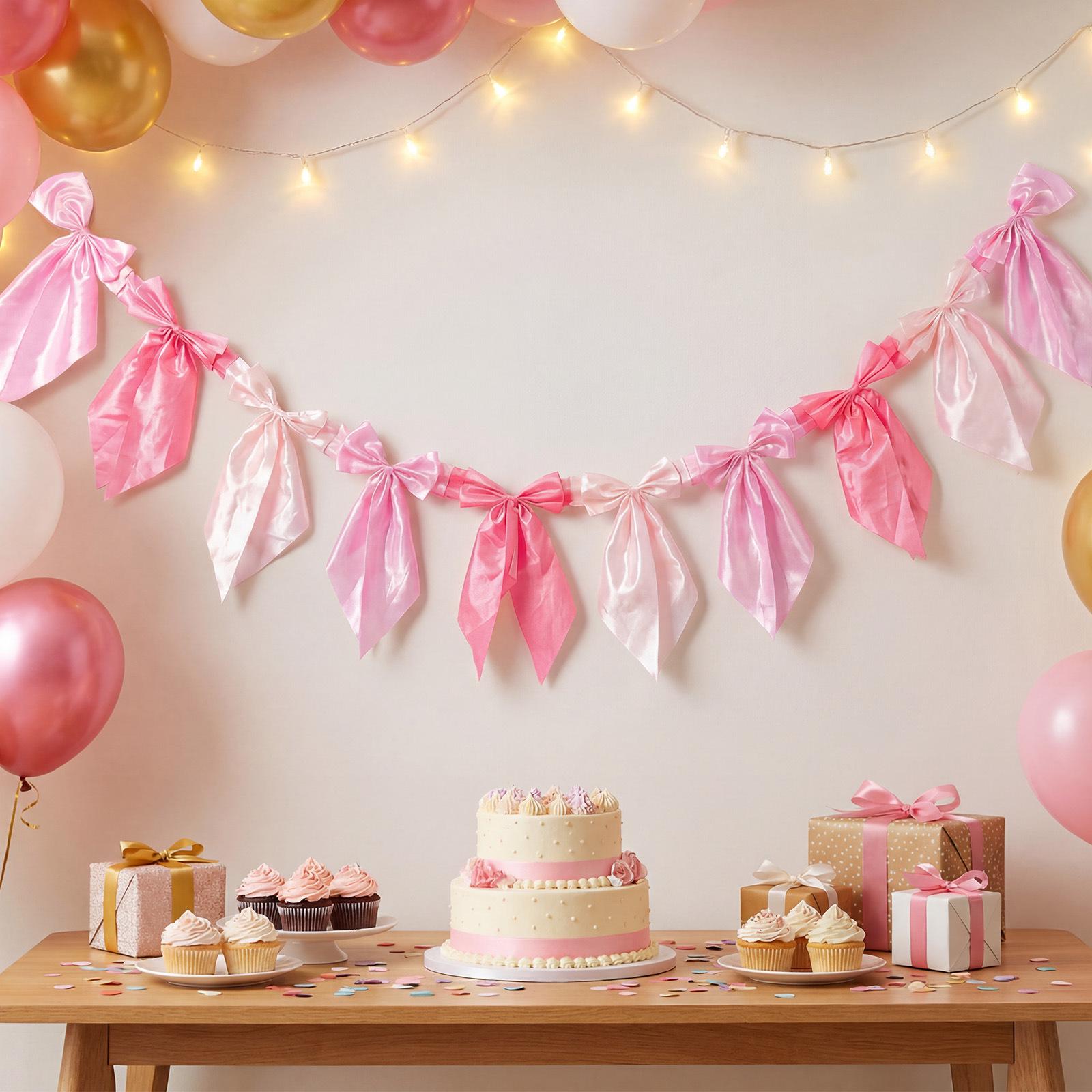 

Cross-border Bow Background Decoration Banner for Birthday Party Atmosphere Bow Background Banner розовый