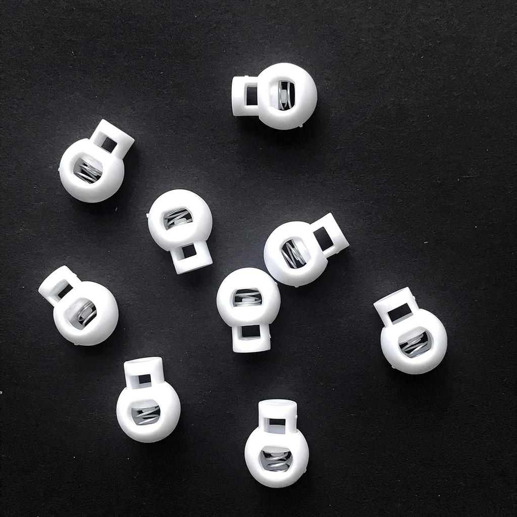 50 Pieces Spring Cord Lock Single Hole Cord Locks Round Toggle Stoppers Sliding Cord Fastener Locks End, White (L),Q2682
