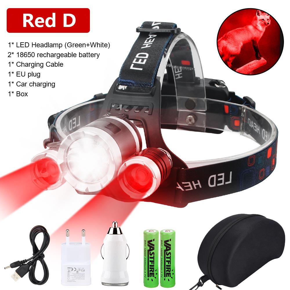 Super Bright LED Headlamp White+Red Light Lamp Beads Waterproof Headlight Power Display Suitable Exploration Hunting Fishing