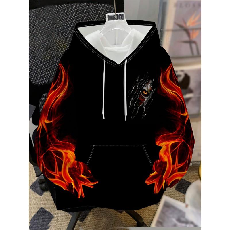 Mens Hooded Sweatshirt Soccer Print Breathable Loose Fit Casual Wear