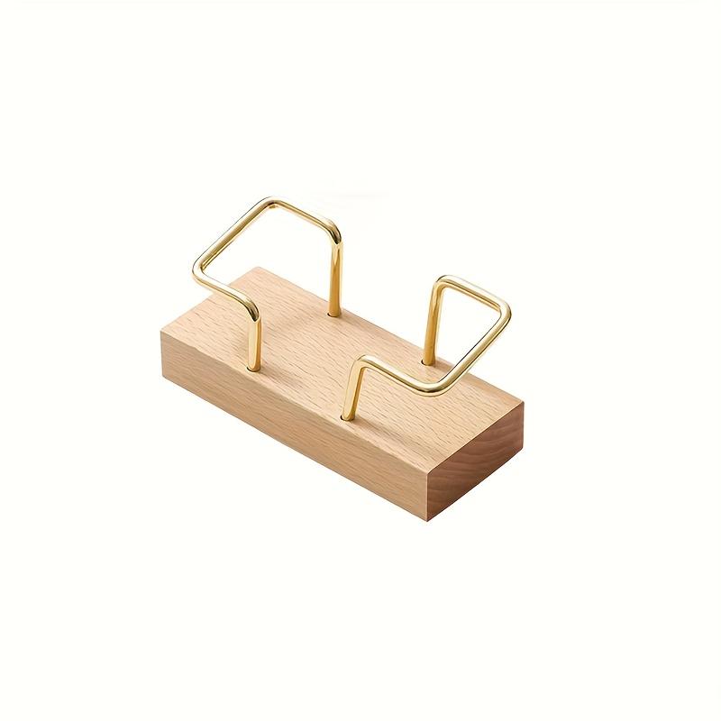 1pc Modern Walnut Wood & Metal Business Card Holder With Golden Accents, Durable Office/Home Use, Fits Index Cards, Desk Card Case