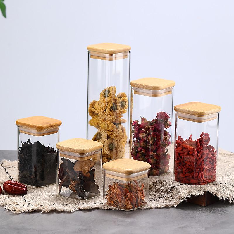 Transparent Glass Storage Jar for Grains & Dried Fruits - Large Capacity, Square & Sealed, Food-Grade Quality.