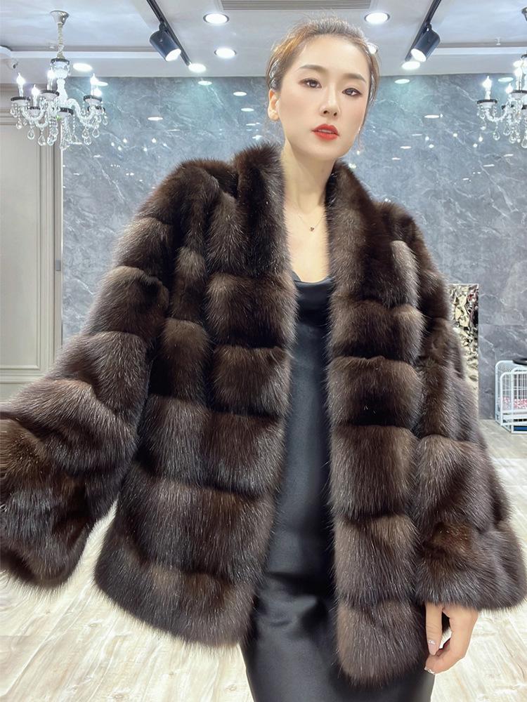 2025 Women's Purple V-neck Faux Fur Wool Coat - Loose, Slimming, and Warm for Winter