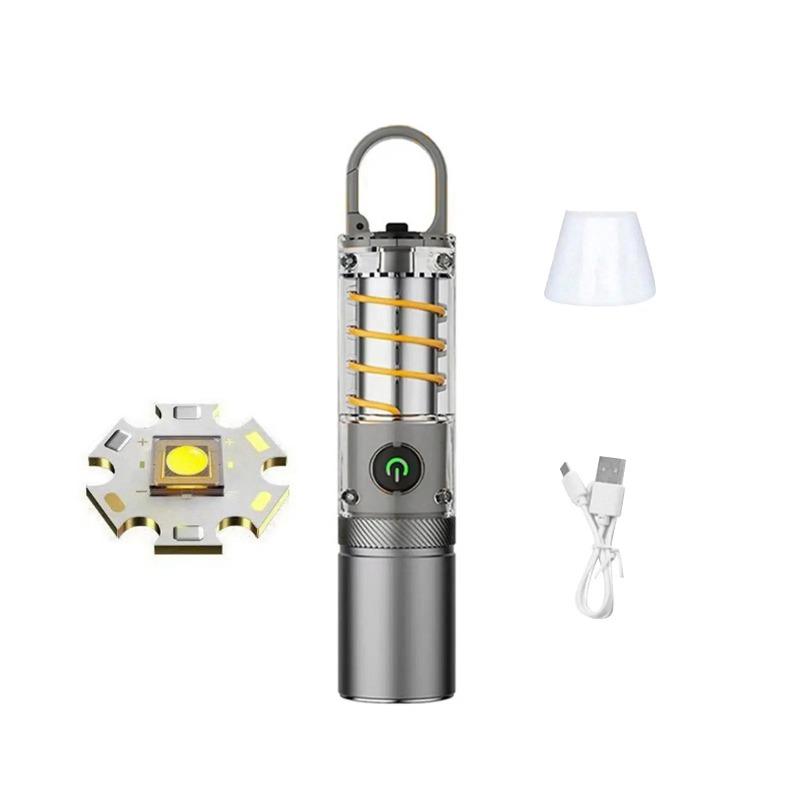 

LED Strong Light Flashlight Torch Outdoor Multi Function Emergency Rescue Camping Light USB Chargeable Waterproof Night Lamp Grey shell white laser