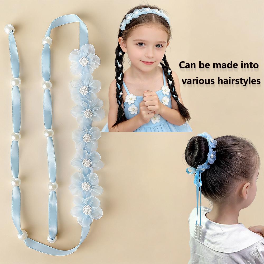 1 Stück Blume Langes Band Geflochtenes Stirnband, Modisches Bohemian Stil Mädchen Blumen Haargummi, Kinder Geflochtene Haurschnur