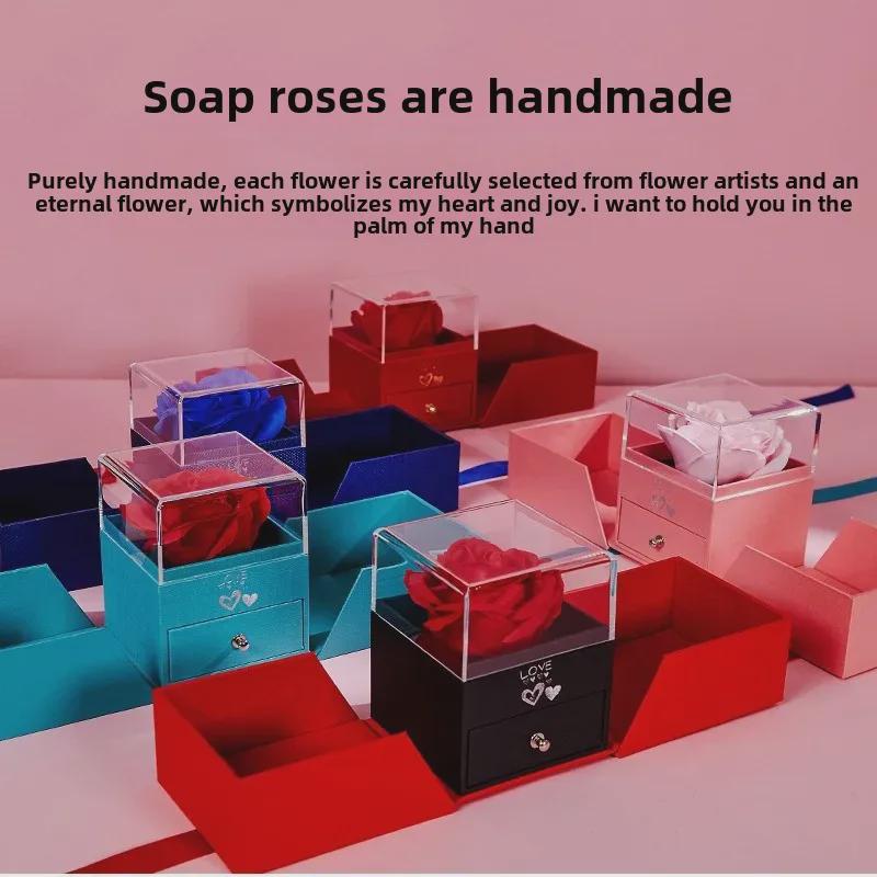 Valentine's Day Rose Gift Box Jewelry: Bow Acrylic Earrings, Ring, and Pendant Set
