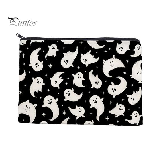Large Capacity Pencil Bag Storage Bag, Halloween Pattern Print, Durable Canvas Zippered Clear Print Cosmetic Organizer Travel Toiletry Case,