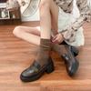Retro small leather shoes women's cream leather high texture French outerwear loafers small thick sole heightening shallow mouth women's shoes