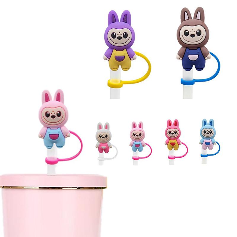

Cartoon Labu Silicone Straw Covers Cap Compatible With Stanley 30/40Oz Cup 8/10Mm Straw Toppers Reusable Dust-Proof Straw Caps pink 8mm