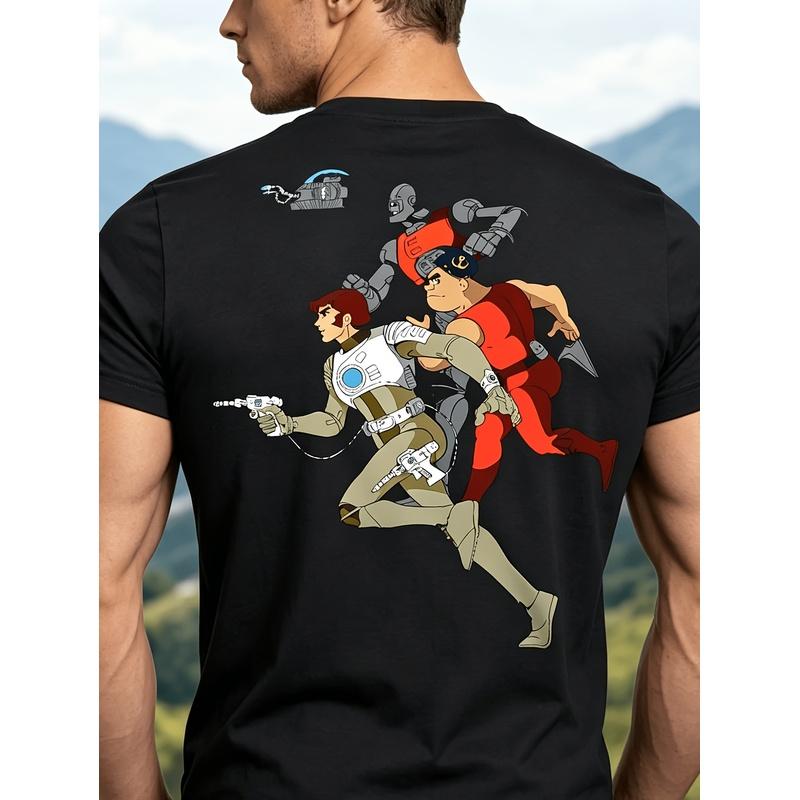 Herren Japan-Themen Anime T-Shirt - Captain Japan & Comet Crew Manga Rückendruck, Atmungsaktives Rundhals Freizeitshirt Geeignet für Cosplay, Freizeit