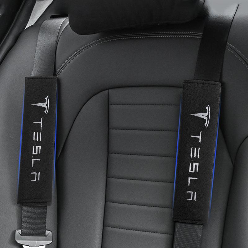 2Pcs Car Safety Belt Shoulder Cover Pad Plush Seat Belt Shoulder For Tesla Model 3 Model X S 2016-2020 Decals TM3 TMX TMS Decal